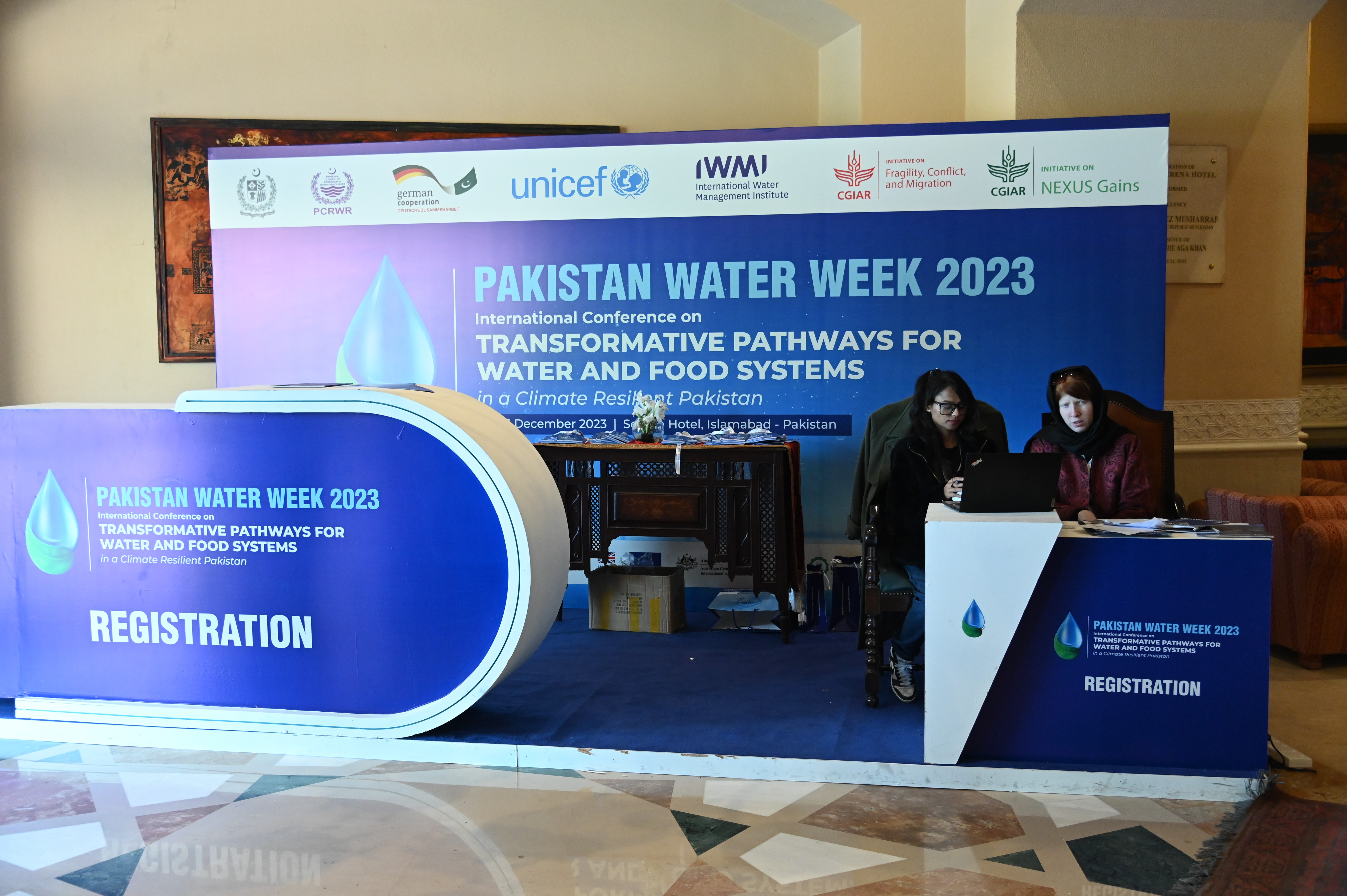 the registration counter for  an International Conference & National Workshop on "PAKISTAN WATER WEEK 2023:TRANSFORMATIVE PATHWAYS FOR WATER AND FOOD SYSTEM"