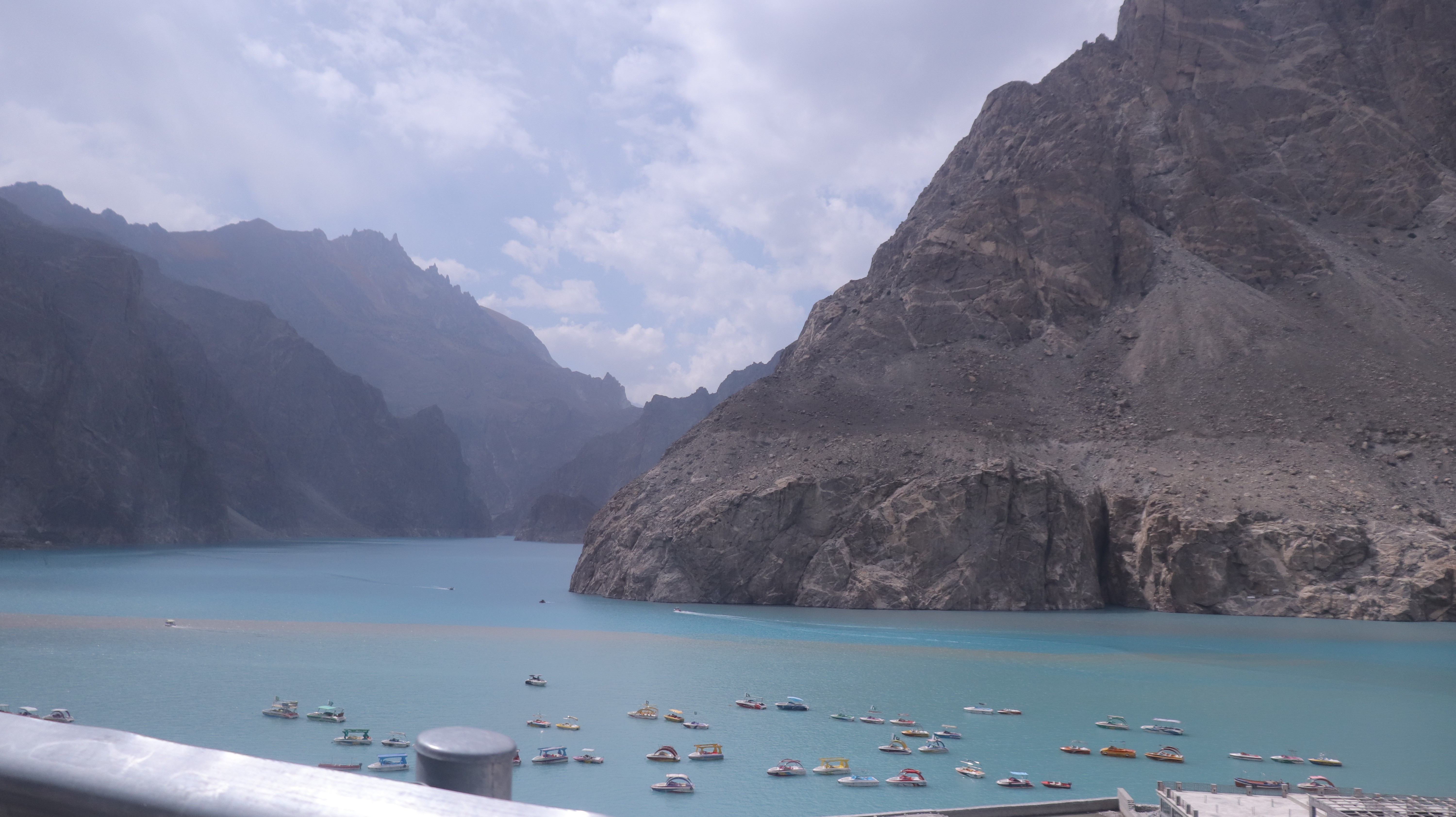 The panaromic view of attabad lake along with yachts