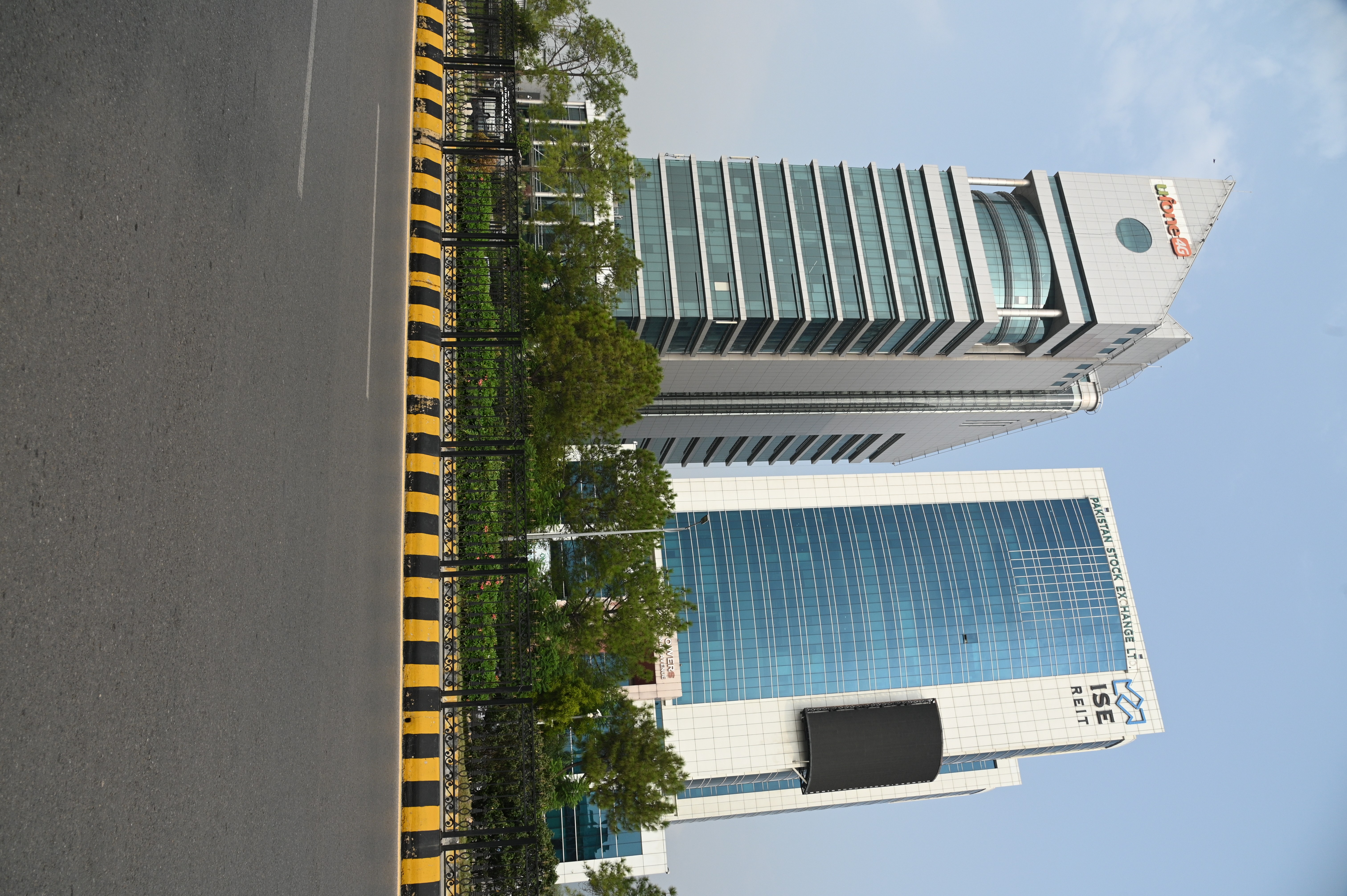 the building of Ufone Tower and the Pakistan stock exchange in bluearea