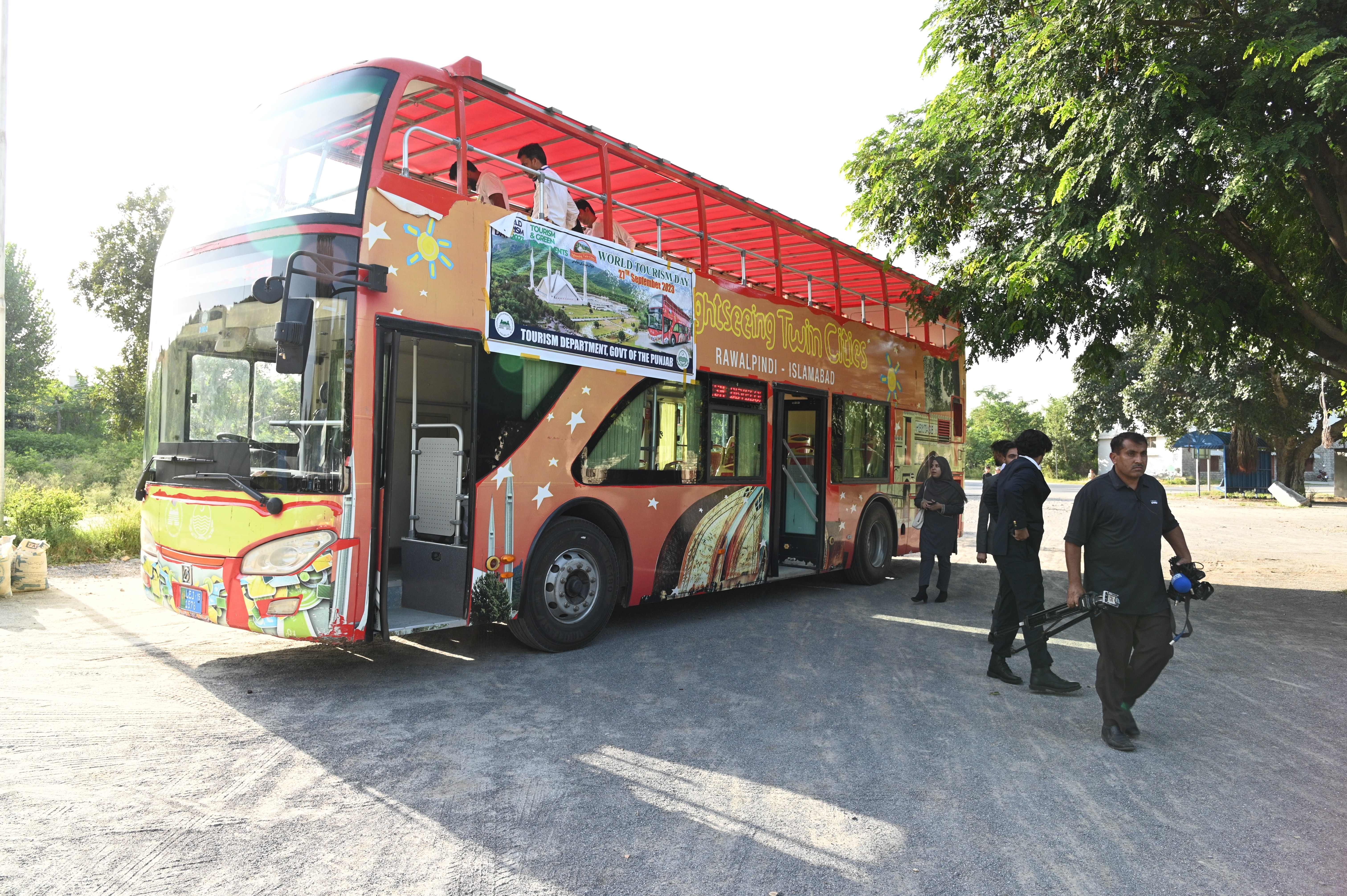 A view of double-decker tour bus