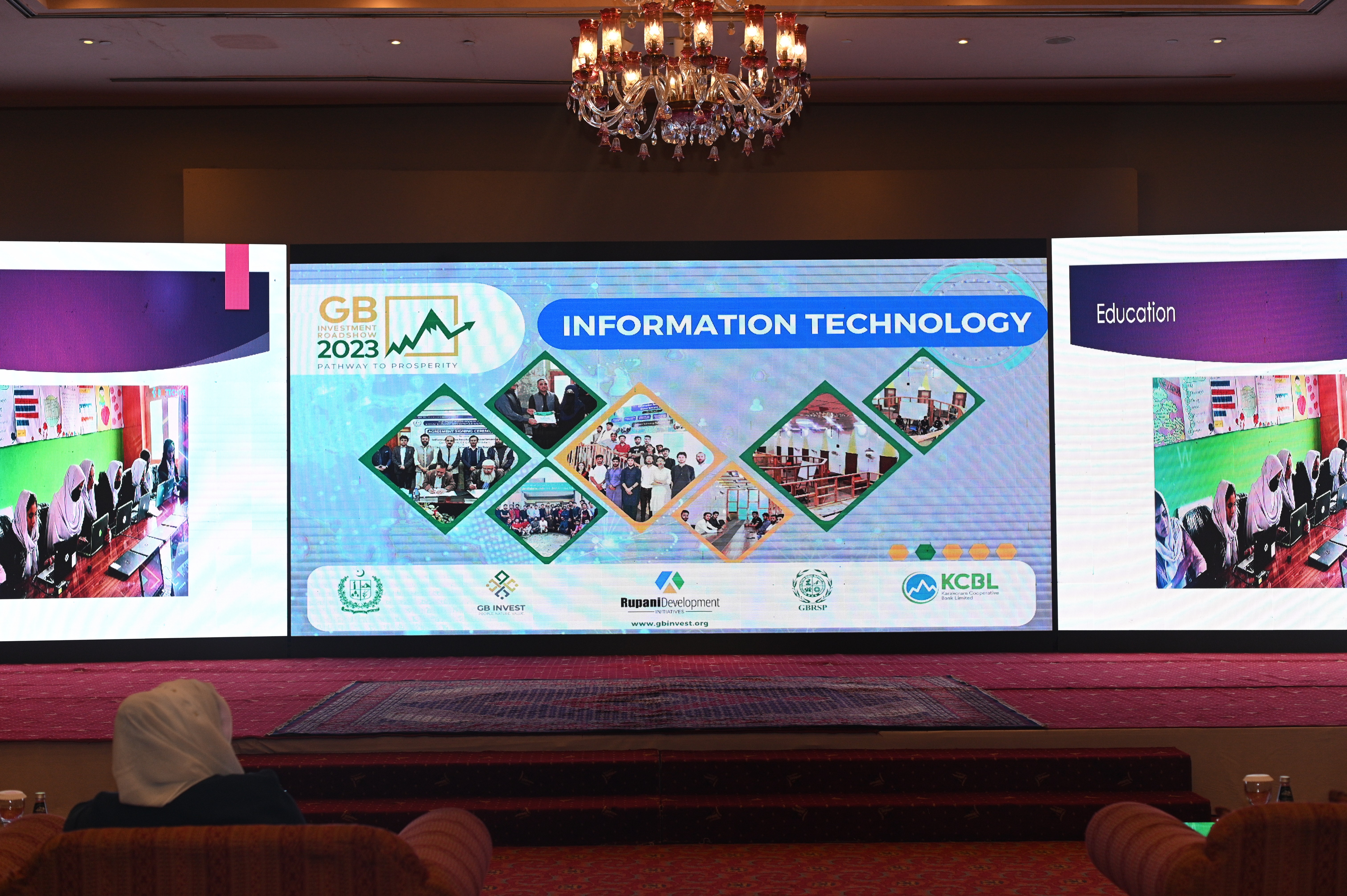 A projector displaying the Information Technology sector of  GB Investment roadshow