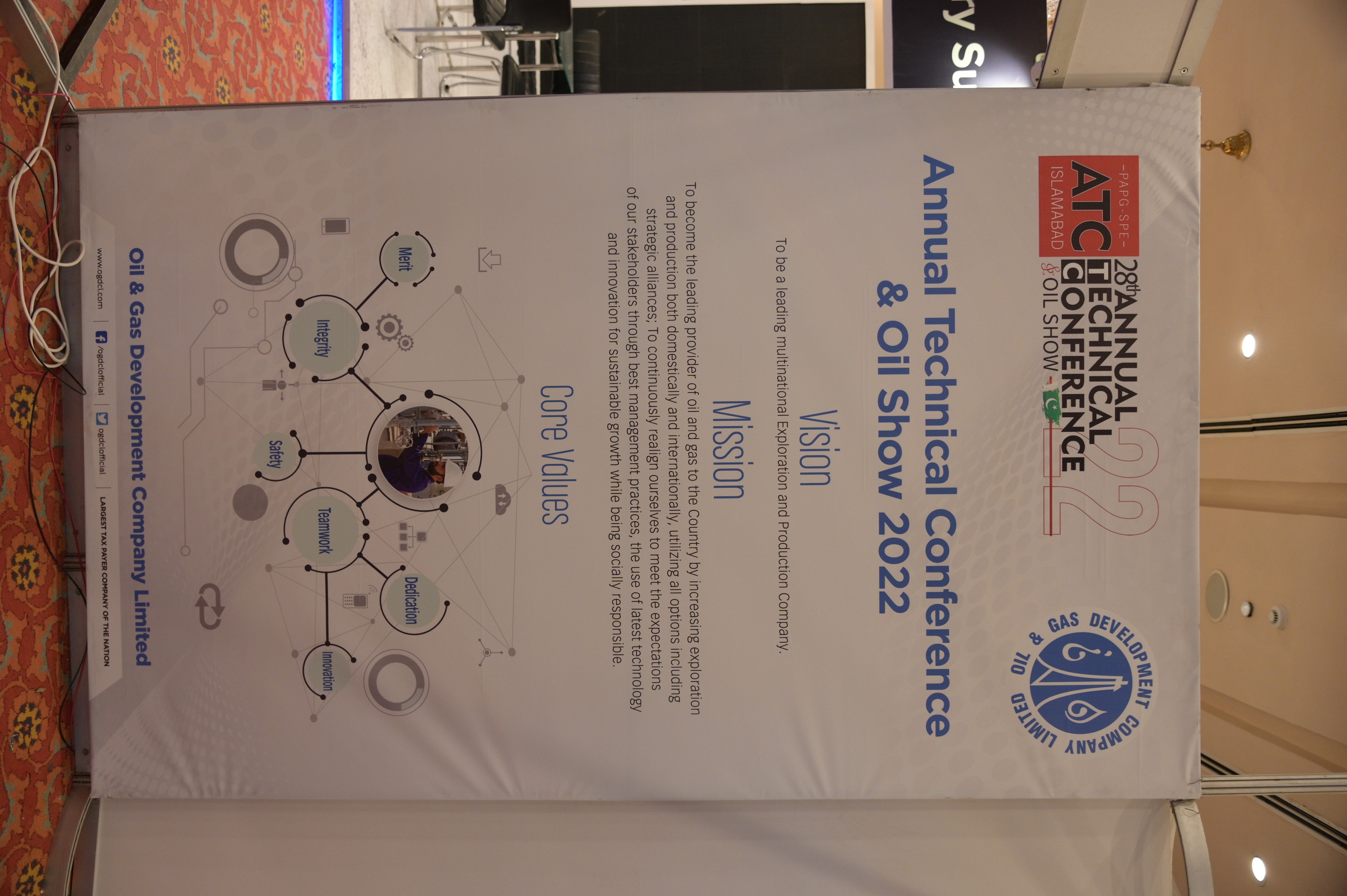 The banner showing the mission, vision and the core values of 28th annual technical conference and oil show