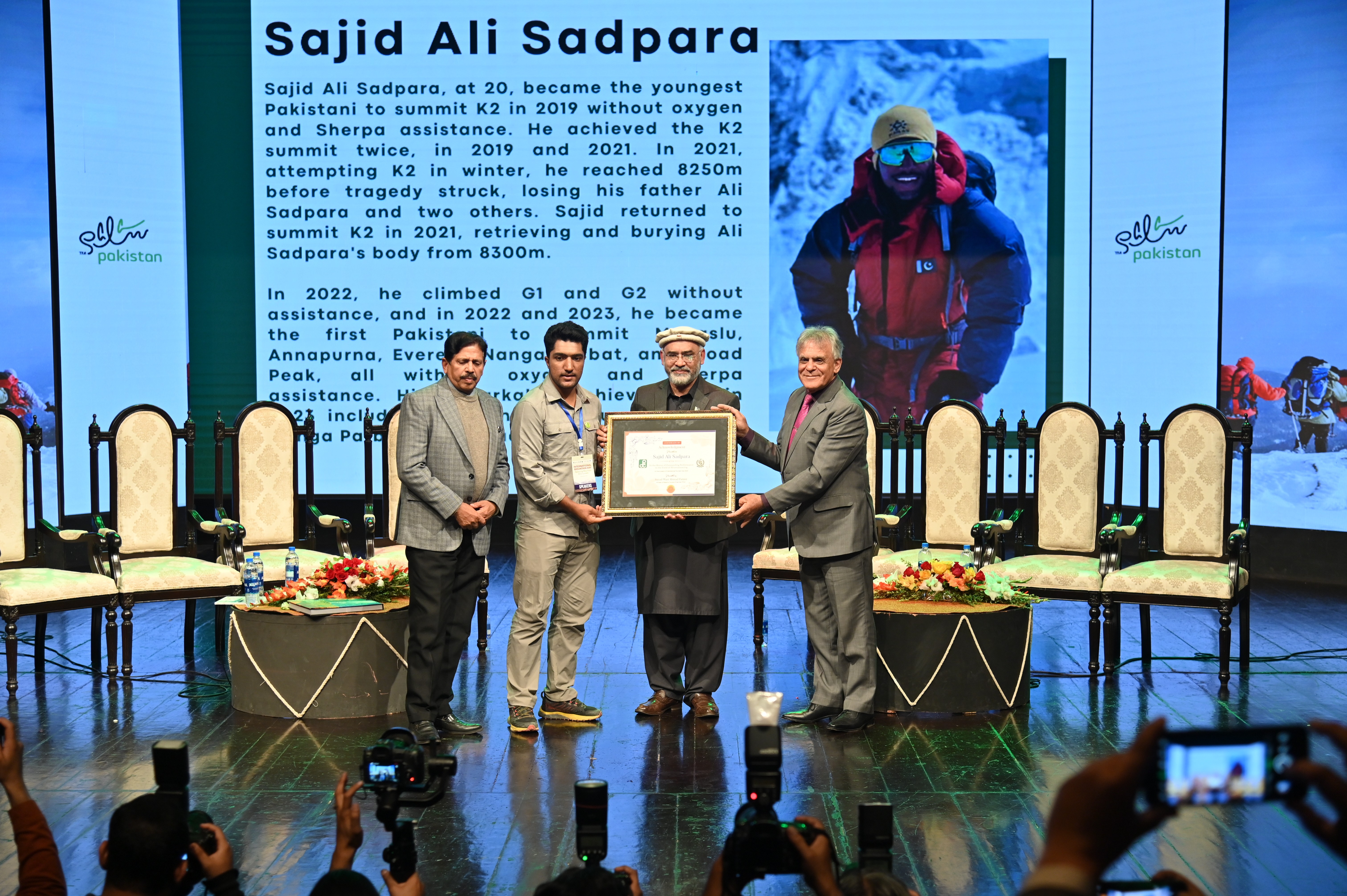 The certificate of acknowledgment presented to Sajid Ali Sadpara, a Pakistani high-altitude mountaineer