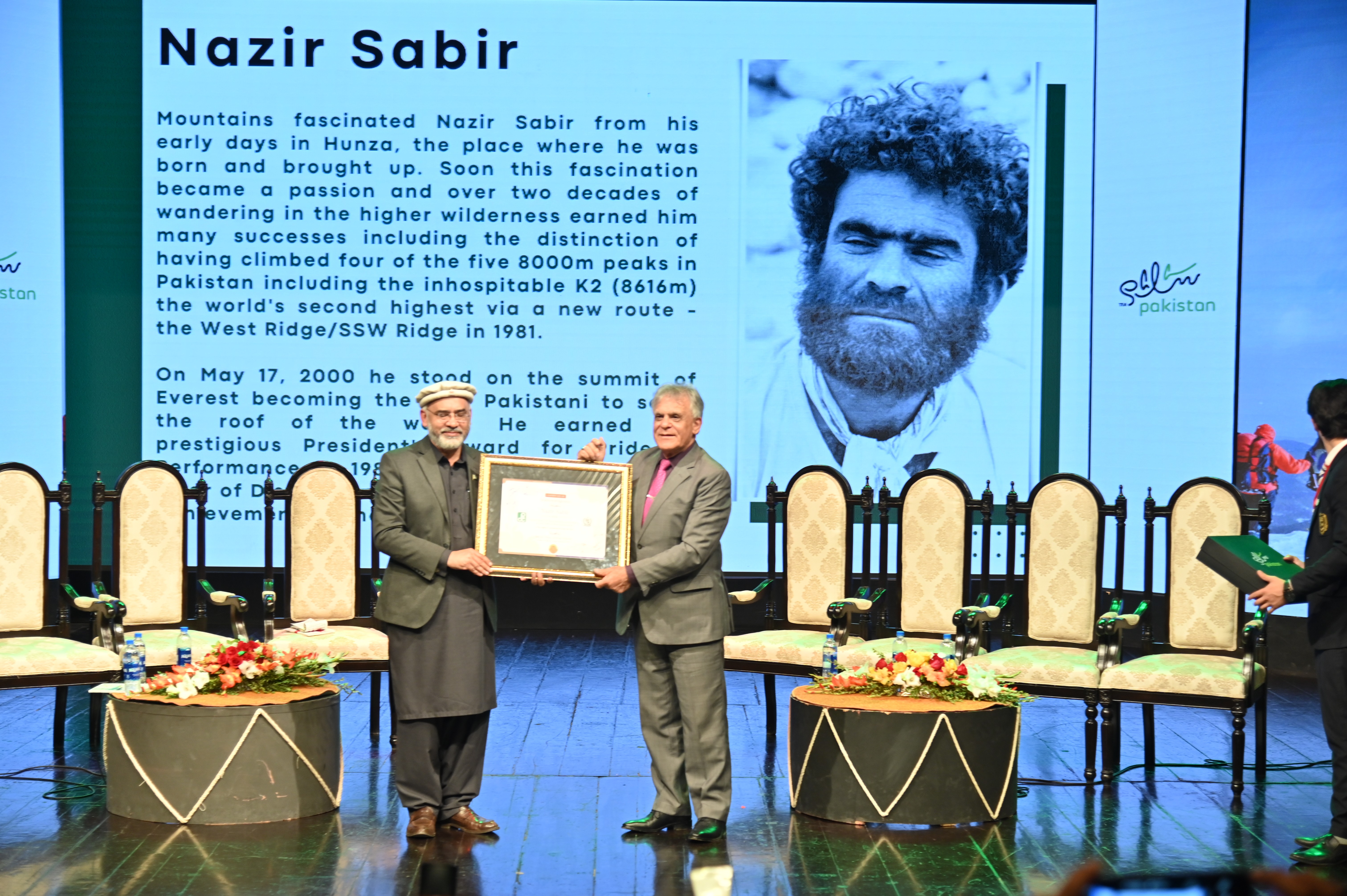 The certificate of acknowledgment presented to Nazir Sabir, a Pakistani mountaineer from Hunza, He is first Pakistani to climbe Mount Everest and four of the five 8000 m peaks in Pakistan, in