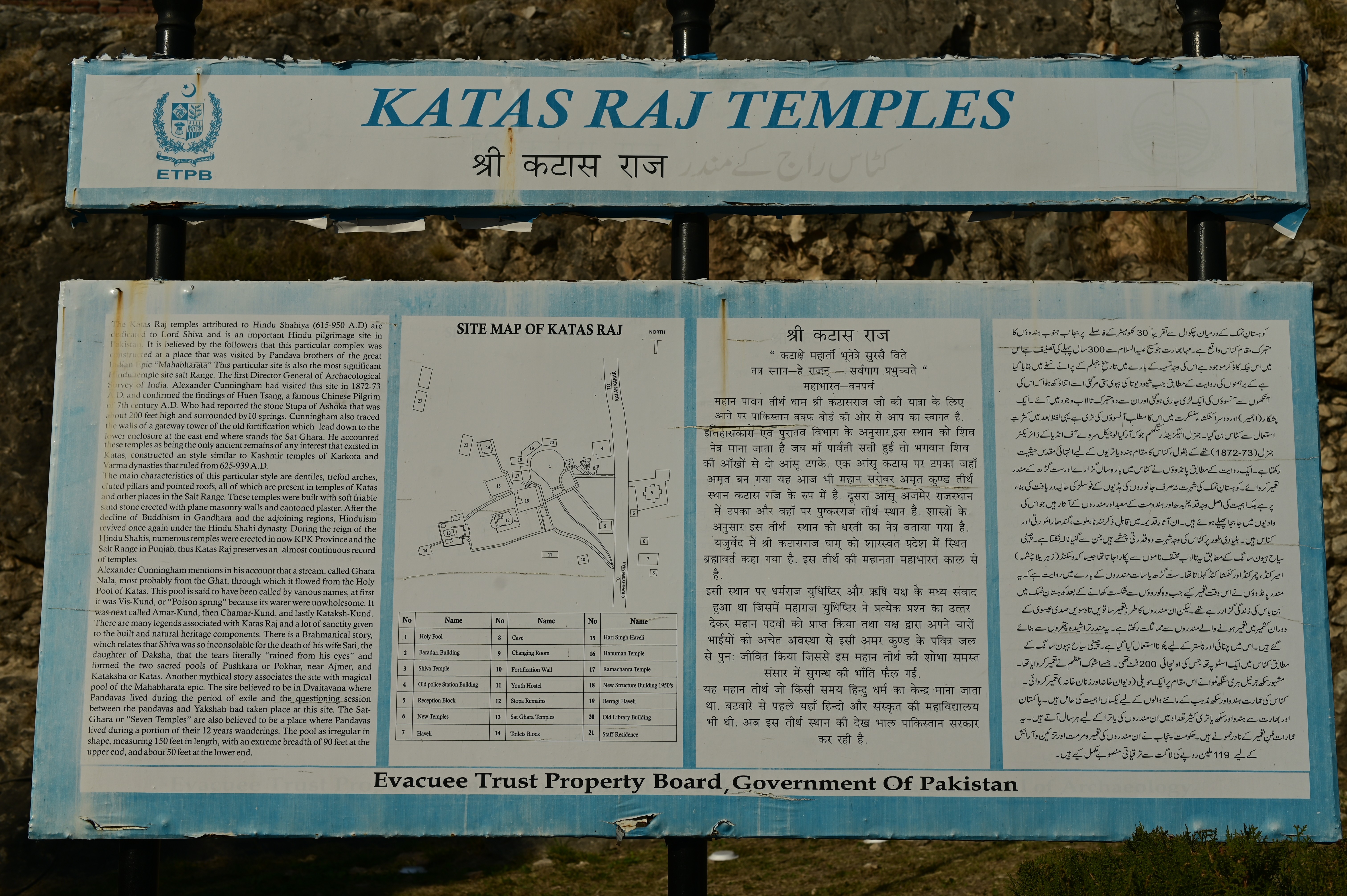 The board displaying the map of Katas Raj Temple
