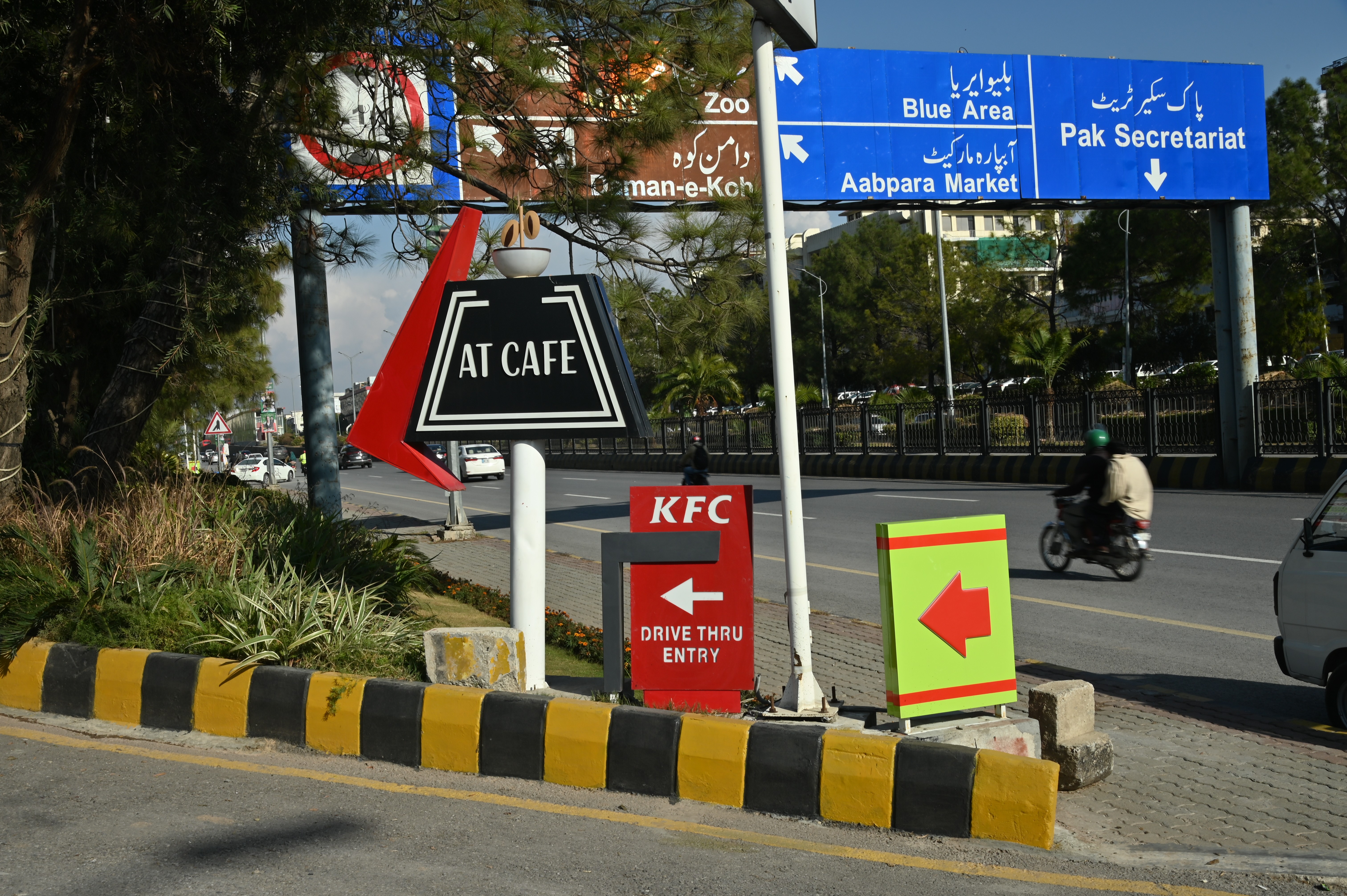 The direction boards indicating the location of various cafés