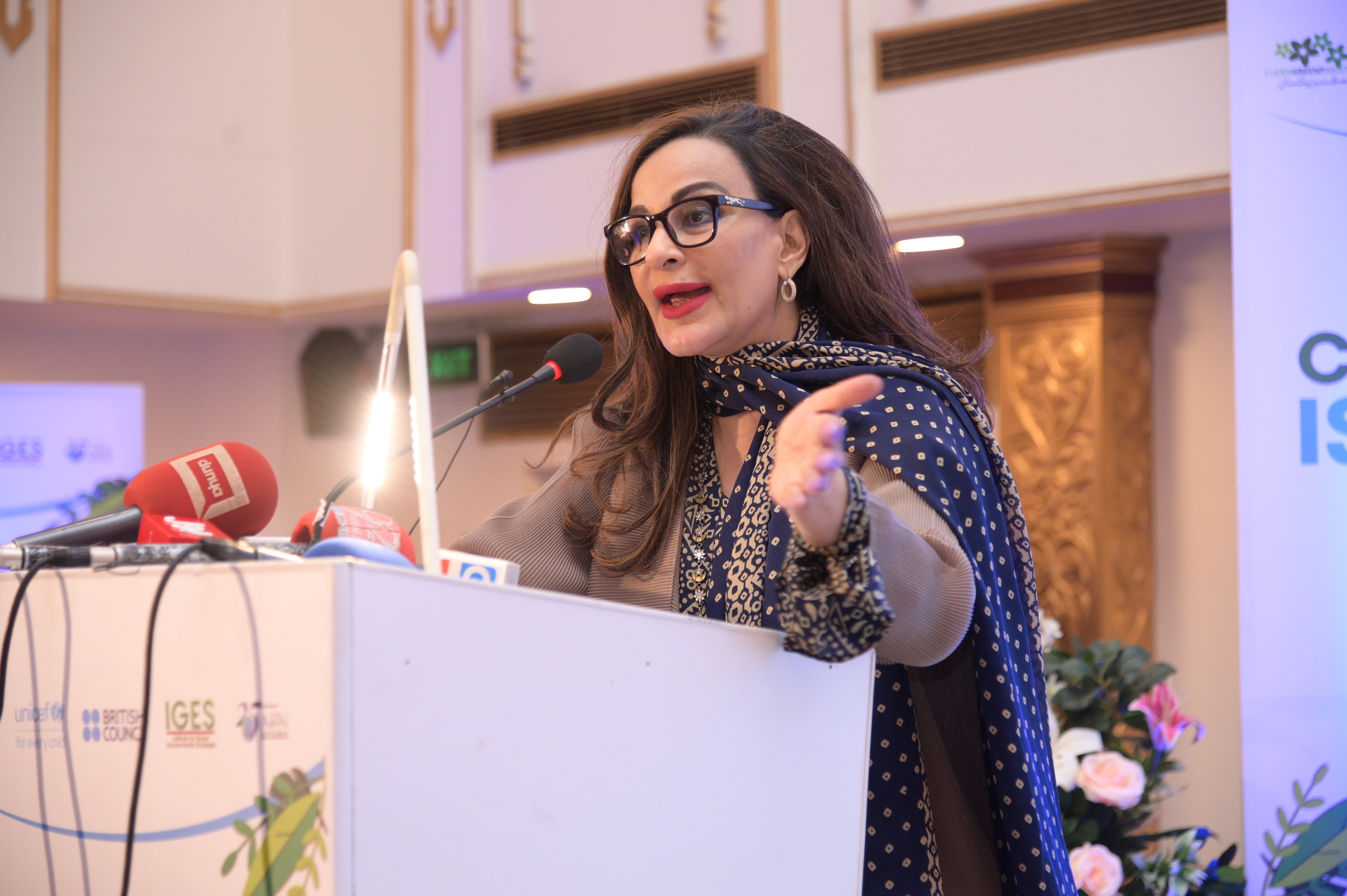 Sherry Rehman, former Federal Minister for the Ministry of Climate Change expressing her views at the COP conference
