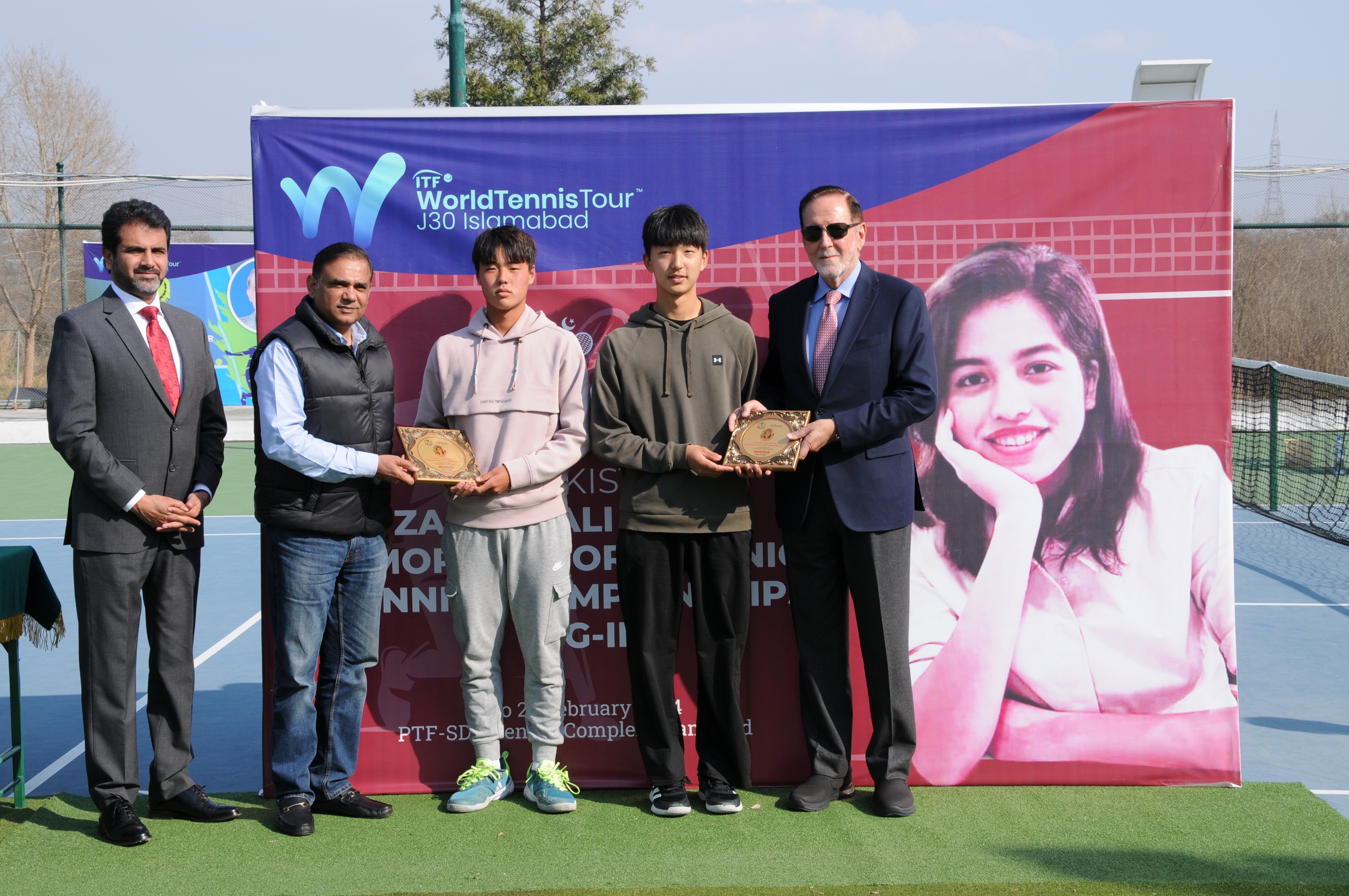 Shield distribution ceremony at an event of ITF Pakistan Zainab Ali Naqvi Memorial World Junior Tennis Championship Leg-II