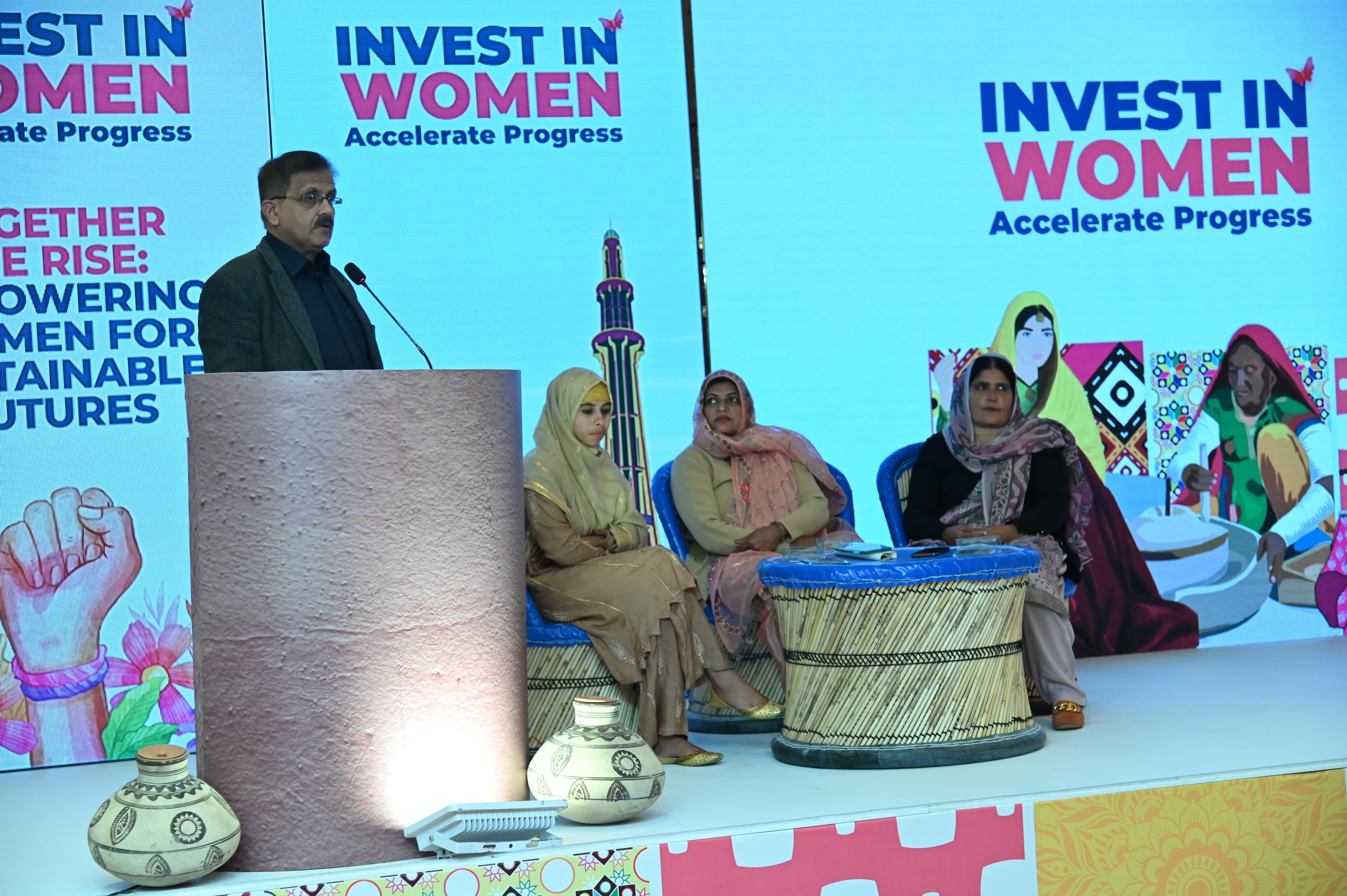 The chief guest expressing his views about the active role of women in enhancing both society and the economy