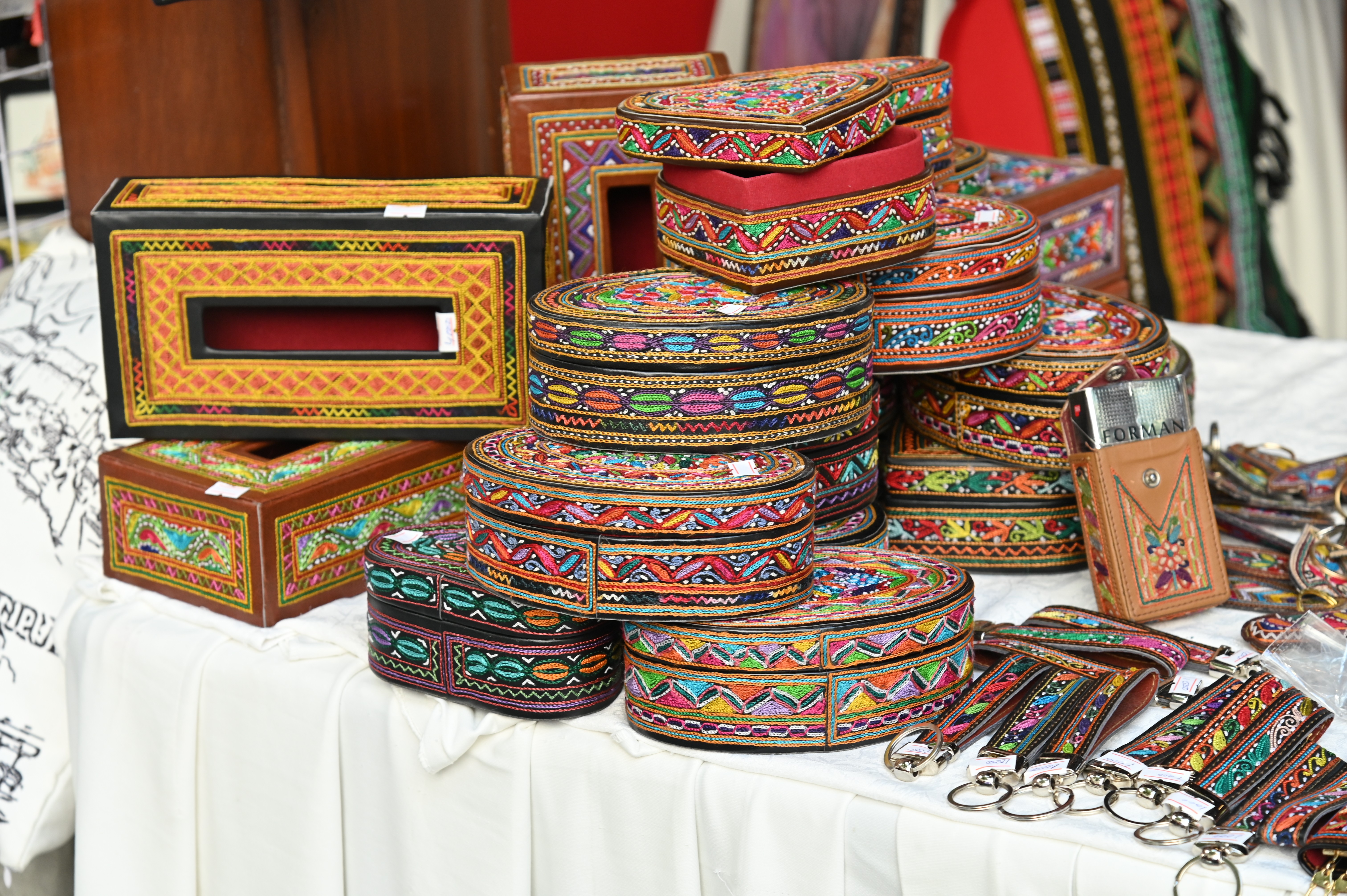 The collection of Embroidered handmade boxes