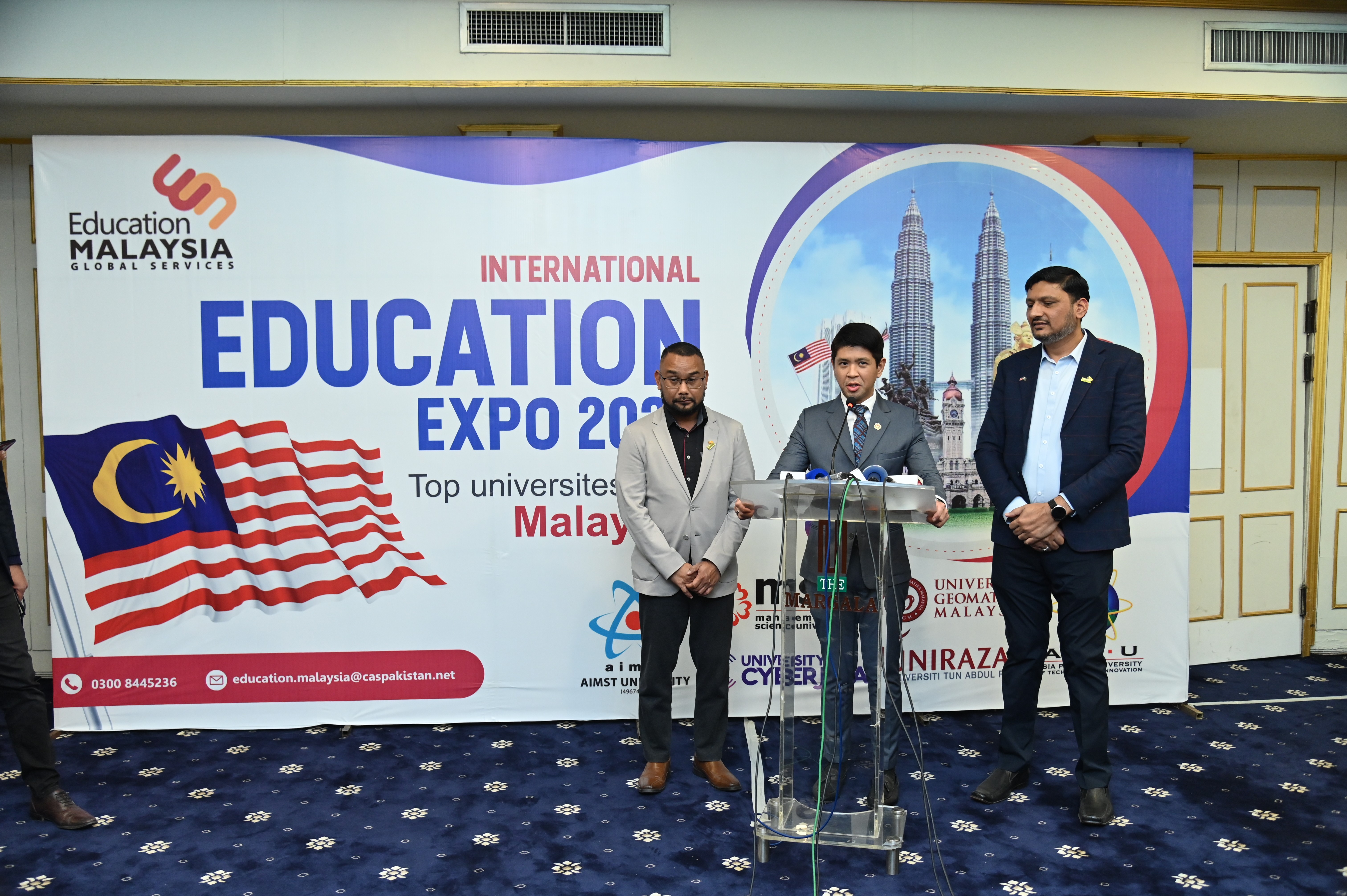 The chief guest expressing his views about the Educational Expo