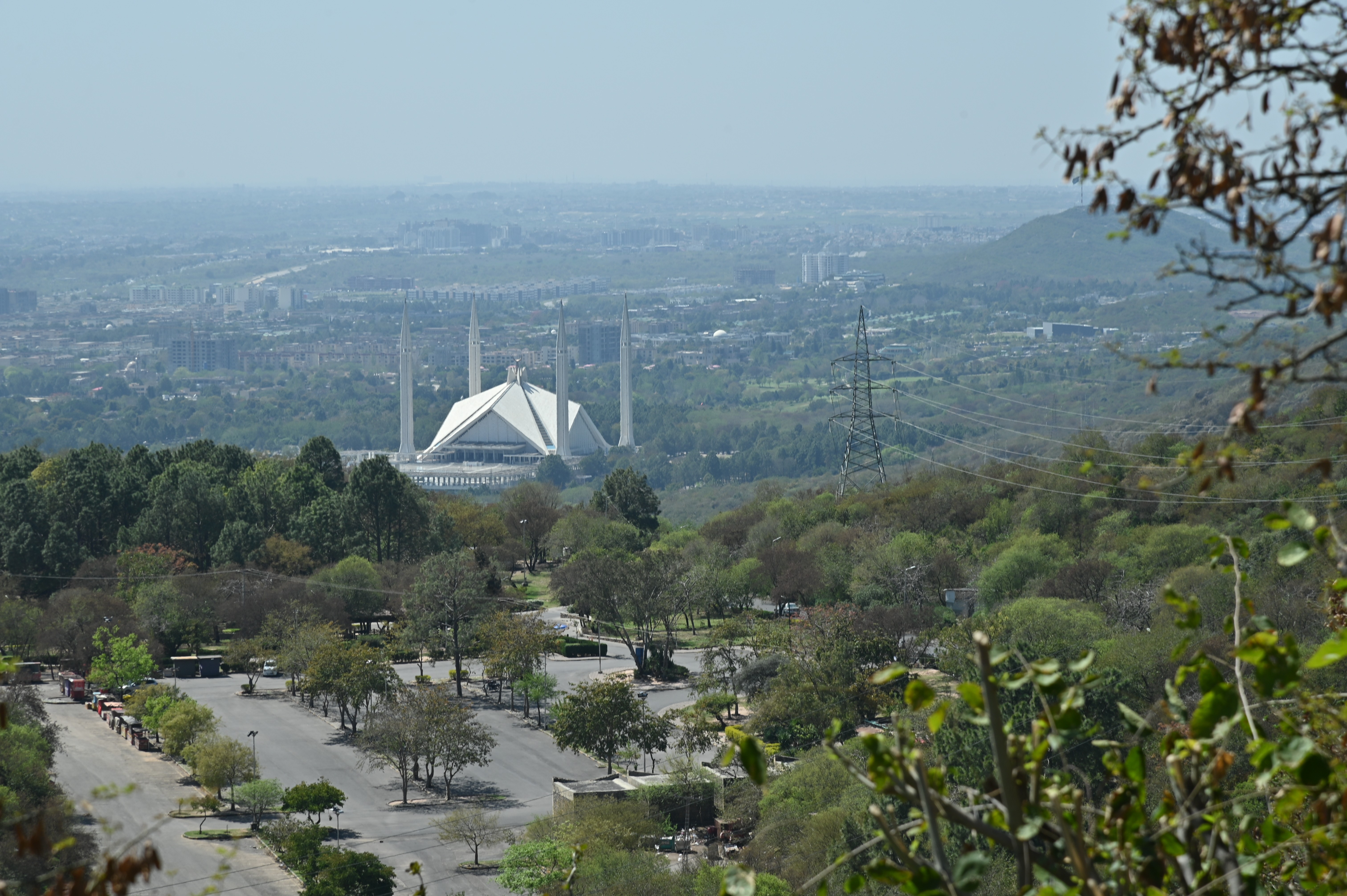 The aerial view of Faisal Mosque from Margalla hills