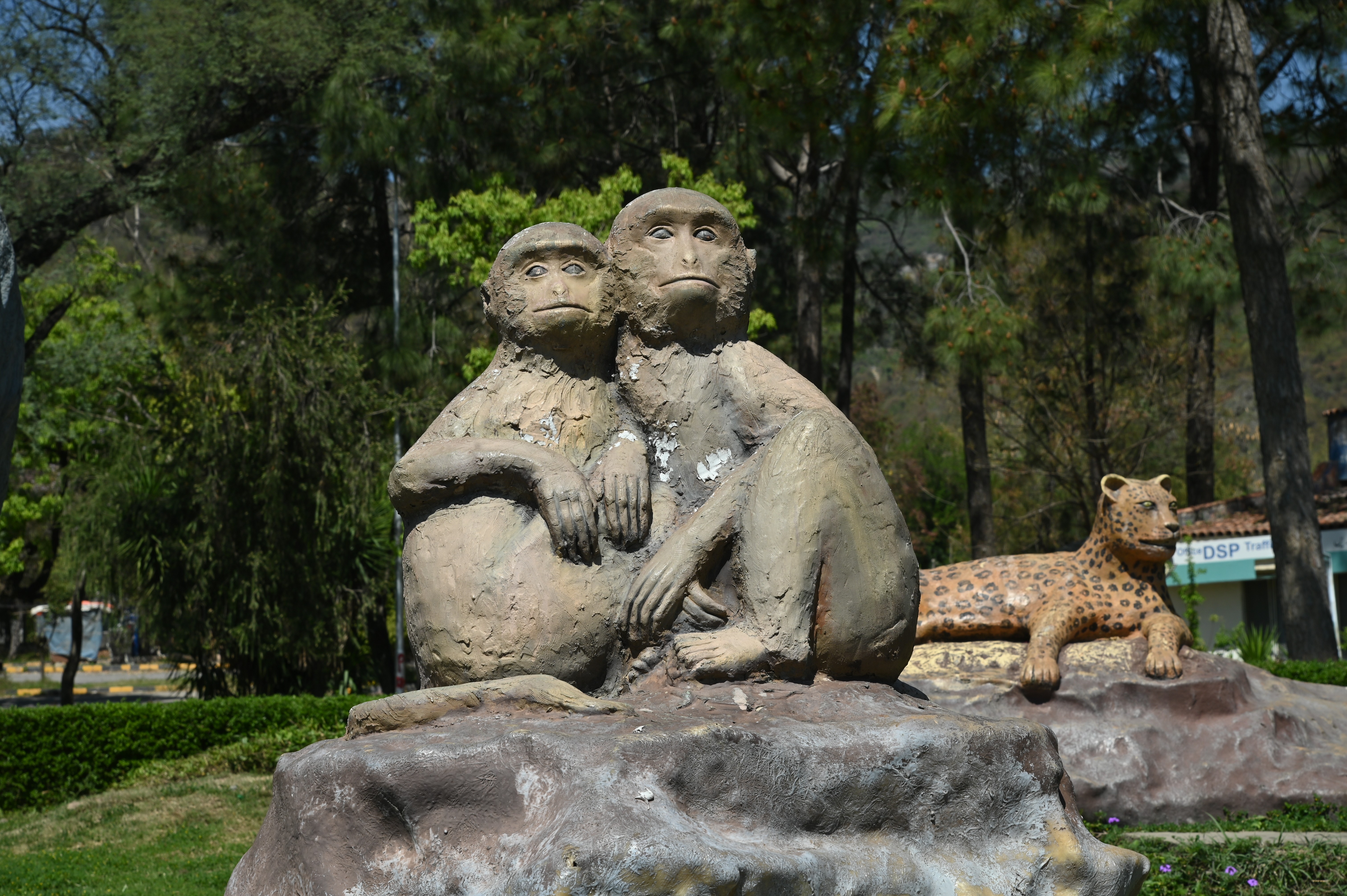 The 3D statues of monkeys