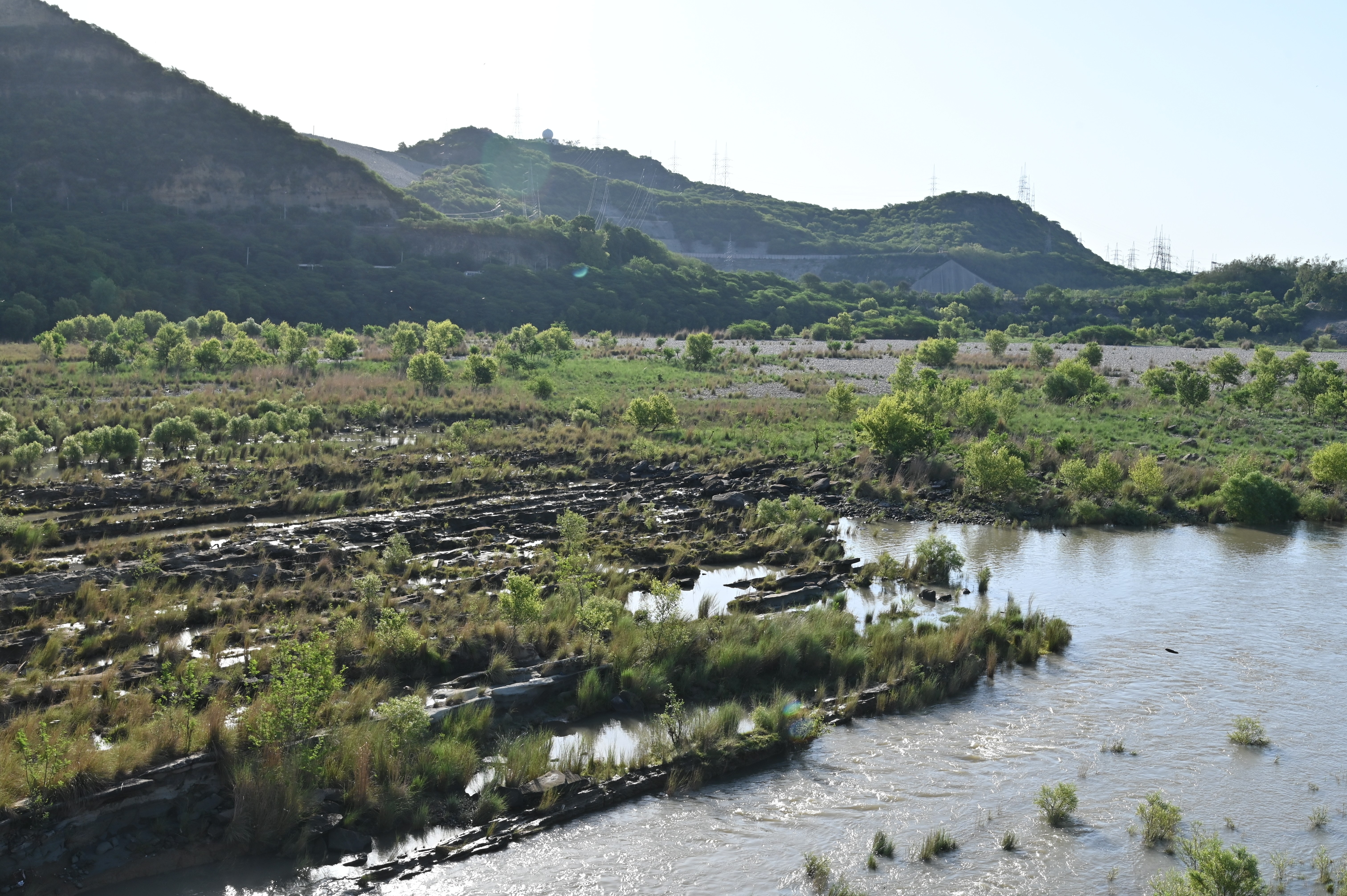 The flowing water