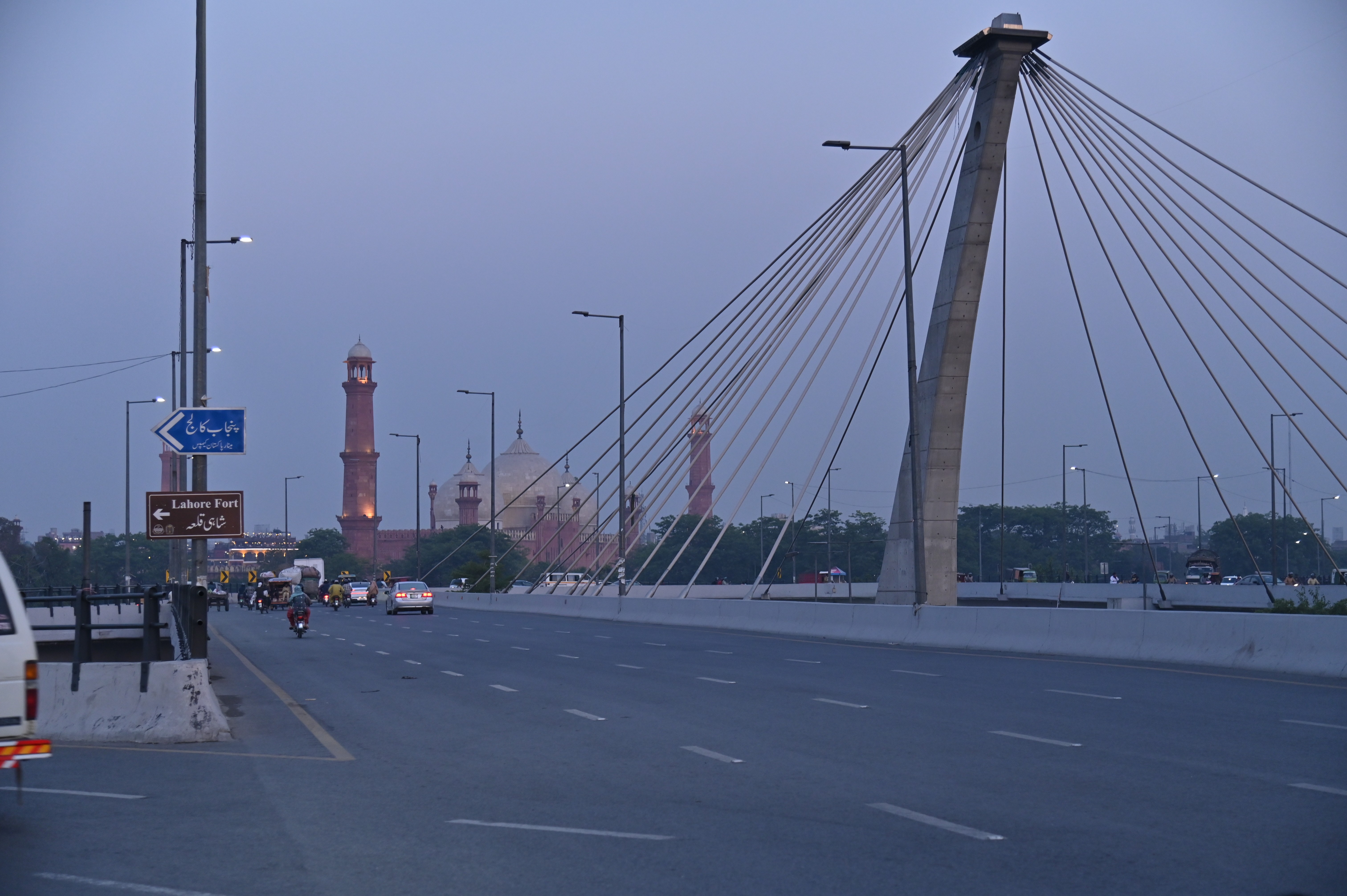 The vehicles passing the bridge